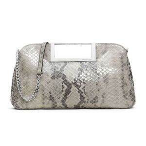 NWT Michael Kors Purse/Clutch Grey Snakeskin Embossed Leather Silver Accents NEW
